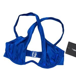 New Pretty Little Thing Woven Underbust Halterneck Bralette Size 6 Blue NWT